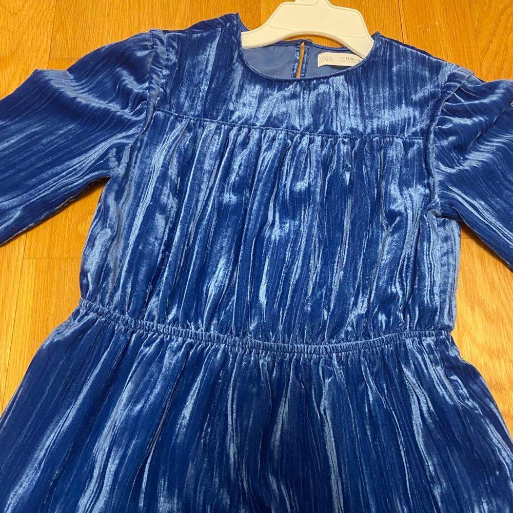 Zara Girls Blue Velvet Dress size 11-12